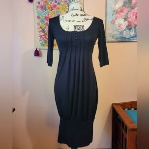 Cop Copine Black Tunic Dress With Bee Accent, Ruched Front, Y2K, EUC, Small